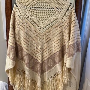 Free People Cream and Brown Poncho